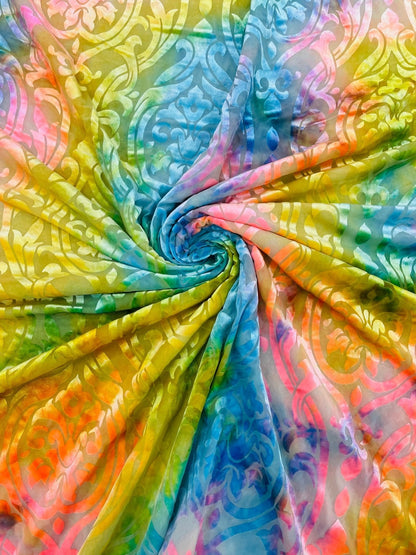 Tie Dye Damask Burnt out Stretch Velvet 58" Wide| New Creations Fabric &amp; Foam Inc