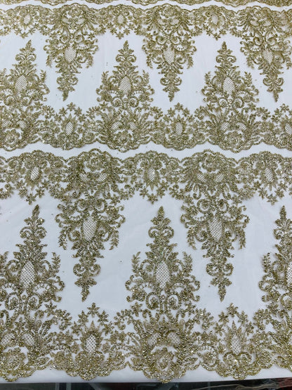 Trim Glitter Damask Design On A Mesh Lace 58" Wide| New Creations Fabric & Foam Inc.