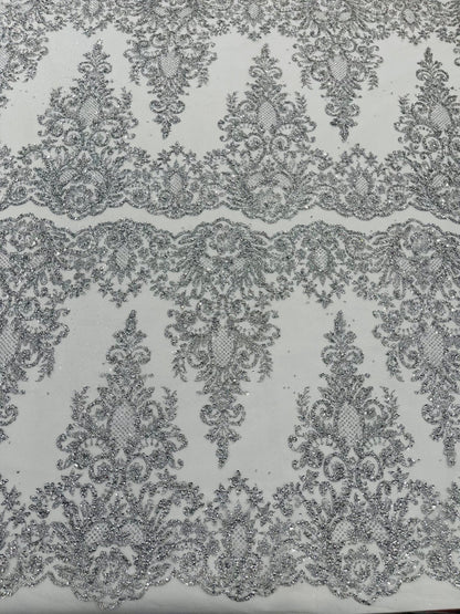 Trim Glitter Damask Design On A Mesh Lace 58" Wide| New Creations Fabric & Foam Inc.