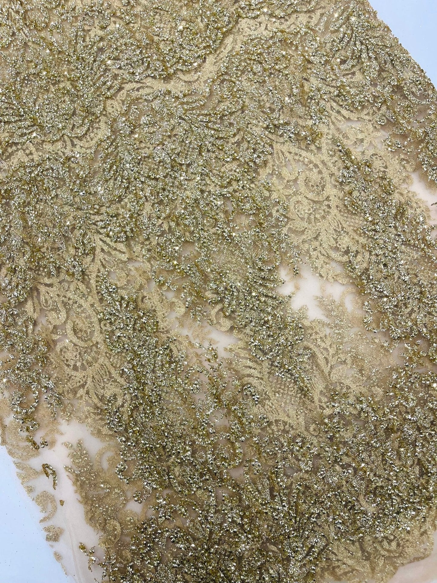 Trim Glitter Damask Design On A Mesh Lace 58" Wide| New Creations Fabric & Foam Inc.