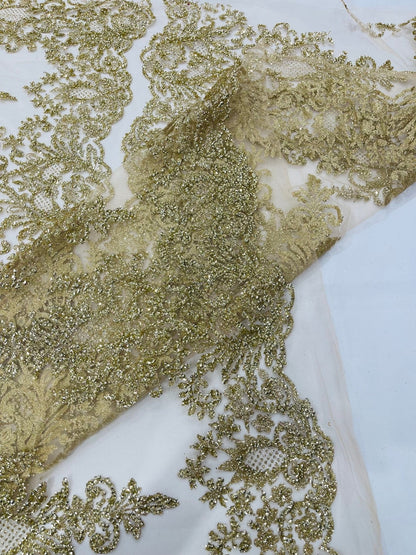 Trim Glitter Damask Design On A Mesh Lace 58" Wide| New Creations Fabric & Foam Inc.