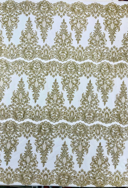 Trim Glitter Damask Design On A Mesh Lace 58" Wide| New Creations Fabric & Foam Inc.