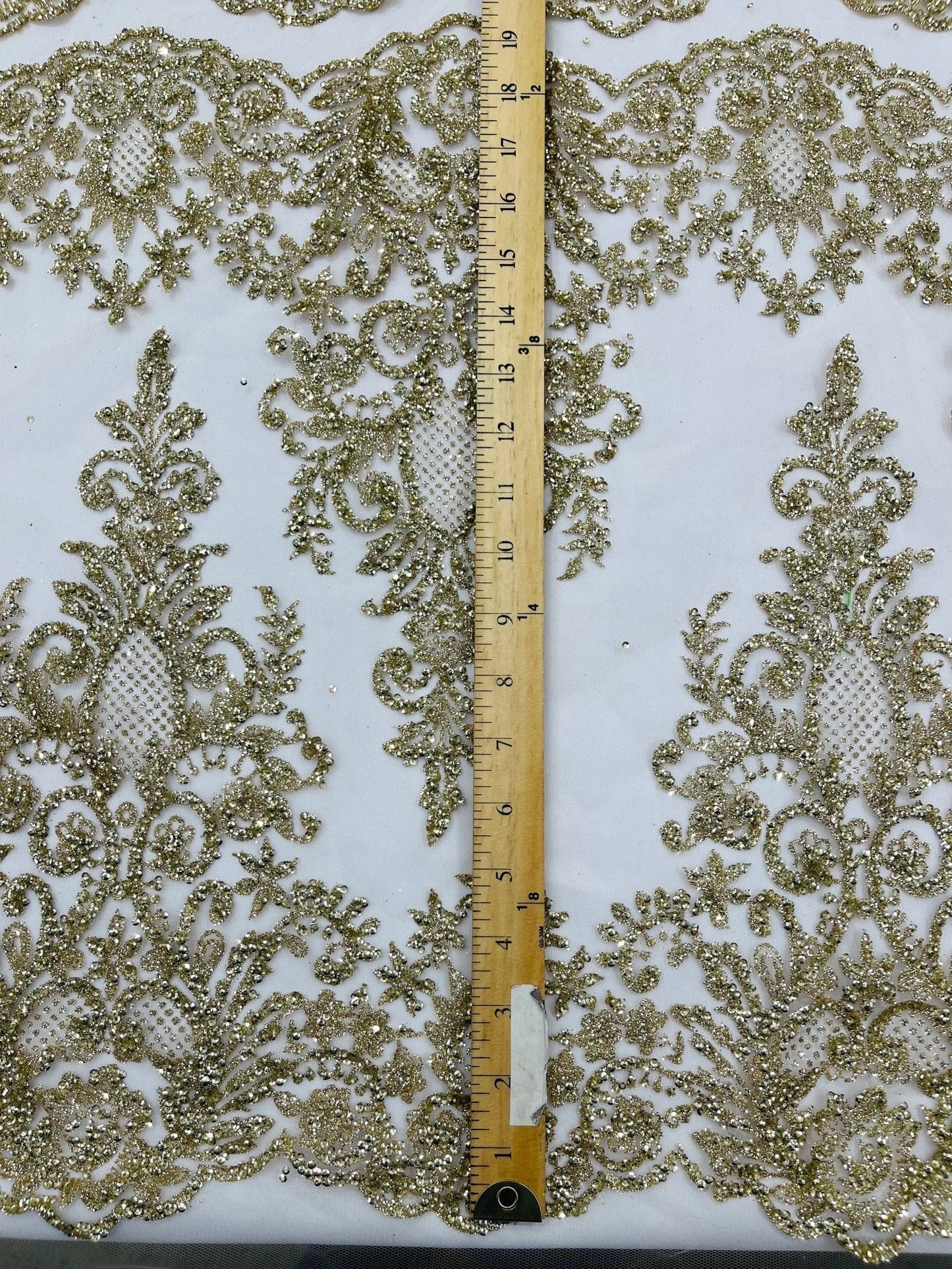 Trim Glitter Damask Design On A Mesh Lace 58" Wide| New Creations Fabric & Foam Inc.
