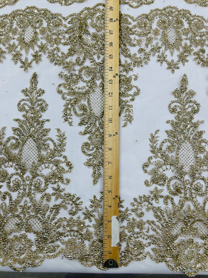 Trim Glitter Damask Design On A Mesh Lace 58" Wide| New Creations Fabric & Foam Inc.