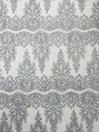 Trim Glitter Damask Design On A Mesh Lace 58" Wide| New Creations Fabric & Foam Inc.