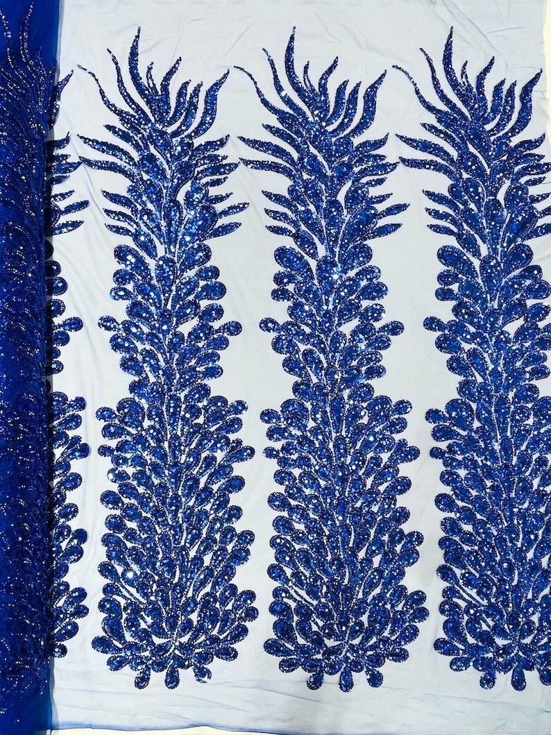 Vegas Beaded Feather Design on Mesh 50" Wide | New Creation Fabric & Foam Inc.