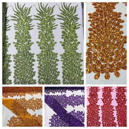 Vegas Beaded Feather Design on Mesh 50" Wide | New Creation Fabric & Foam Inc.