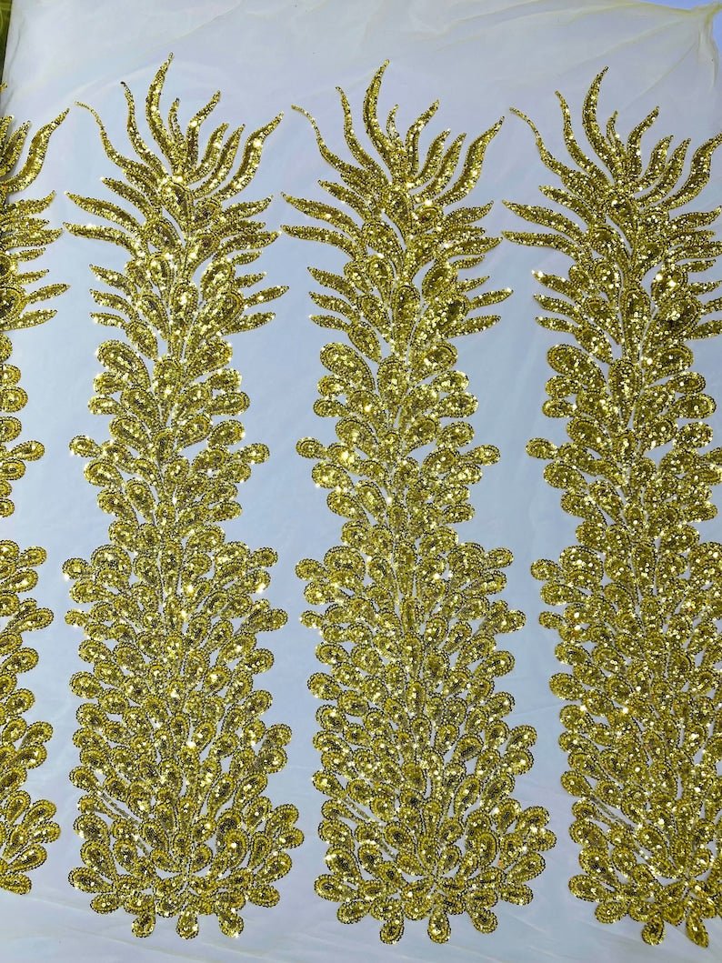Vegas Beaded Feather Design on Mesh 50" Wide | New Creation Fabric & Foam Inc.