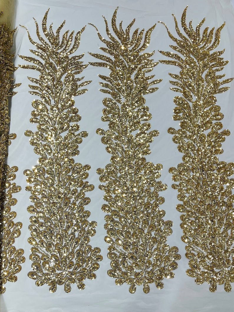 Vegas Beaded Feather Design on Mesh 50" Wide | New Creation Fabric & Foam Inc.