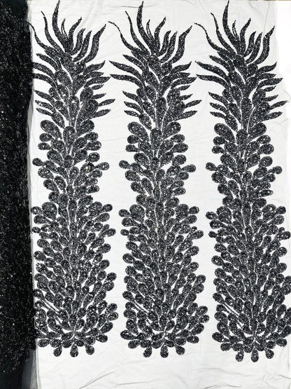 Vegas Beaded Feather Design on Mesh 50" Wide | New Creation Fabric & Foam Inc.