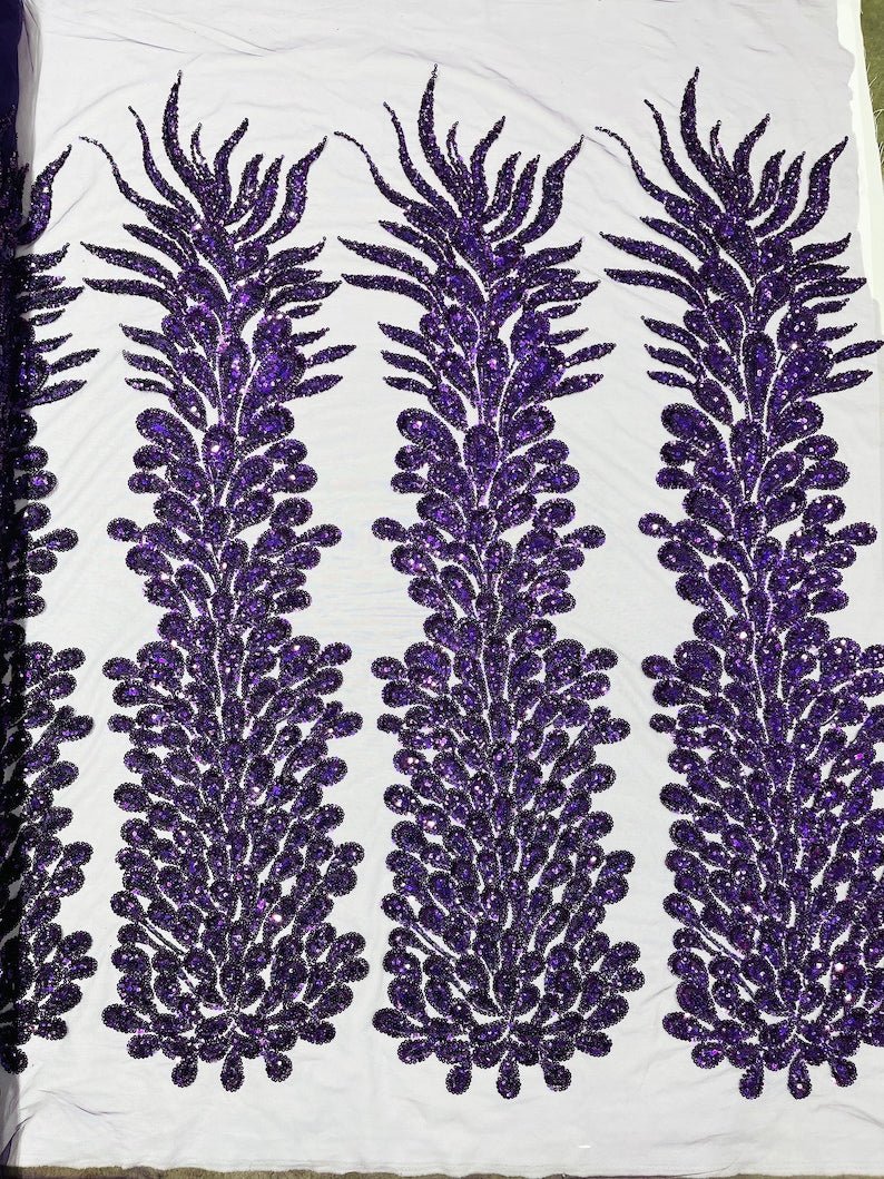 Vegas Beaded Feather Design on Mesh 50" Wide | New Creation Fabric & Foam Inc.