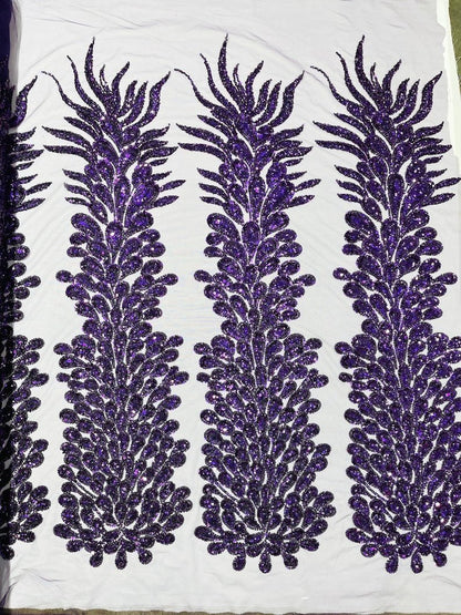 Vegas Beaded Feather Design on Mesh 50" Wide | New Creation Fabric & Foam Inc.