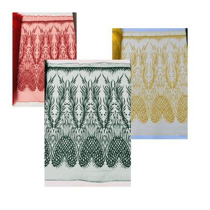 Wing Feather Damask Beaded Lace 54" Wide | New Creations Fabric & Foam Inc.