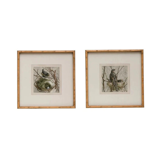 Wood Framed Wall Decor with Bird, Set of 2